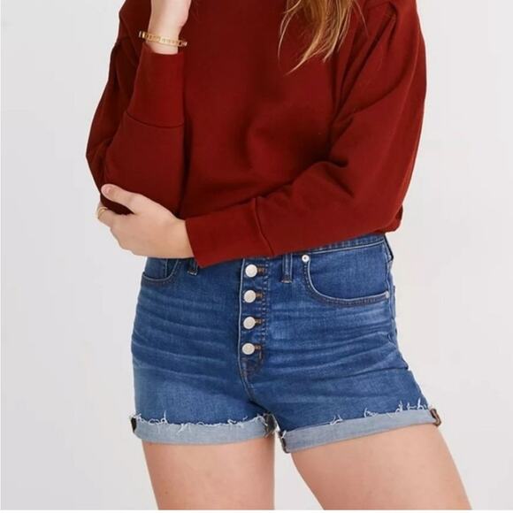 Madewell High-Rise Derby Button Front Denim Shorts - Size 26 - Picture 1 of 8